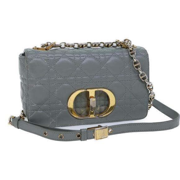 DIOR Canage Caro Shoulder Bag Leather Gray - Picture 1 of 16